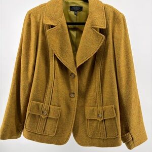 Vintage Talbots Petites Wool Blend Blazer Button Mustard Front Womens Size 18WP